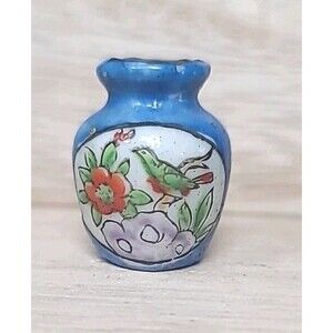 Vintage Miniature Vase Handpainted Made in Japan Floral With Bird Multicolored